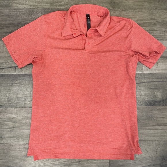 Lululemon Snap Front Performance Short Sleeve Polo Golf Shirt Salmon Medium M - Picture 1 of 6